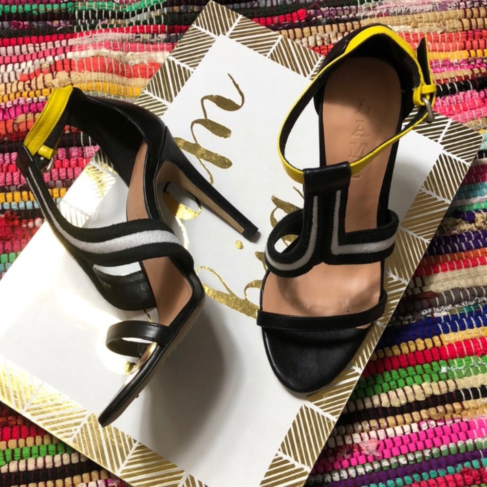 Black, White & Yellow Heels by L.A.M.B.